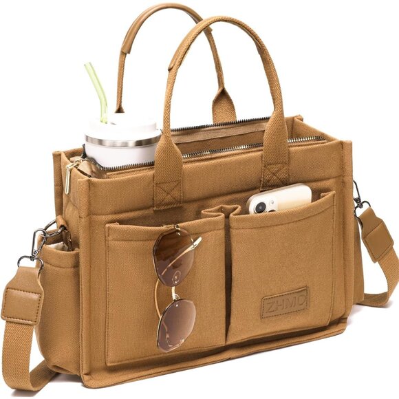 Women's Upgrade Brown Canvas Tote Bag Bags Crossbody Work Laptop Tote Bag Large